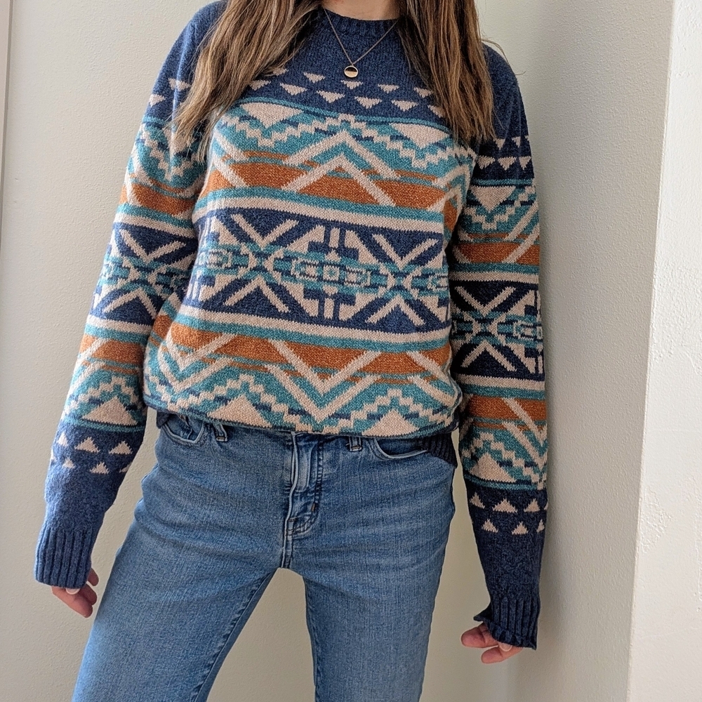 NEW Old Navy Abstract Southwestern Geometric Patterned Sweater In Blue - S